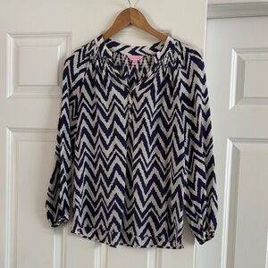 Lily Pulitzer Chevron Patterned Women's Top - Navy and White